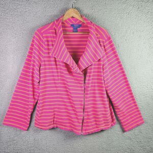 Twiggy London Pink Orange Striped Moto Jacket 3X Deep Pockets Asymmetric Zipper